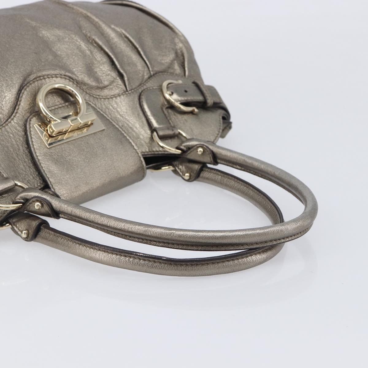 Salvatore Ferragamo Gancini Hand Bag Leather Gold Auth ka6904A