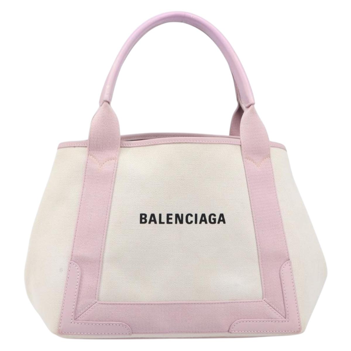 Balenciaga Navy Cabas Hand Bag Canvas Pink Silver 339933 Auth ka6905A