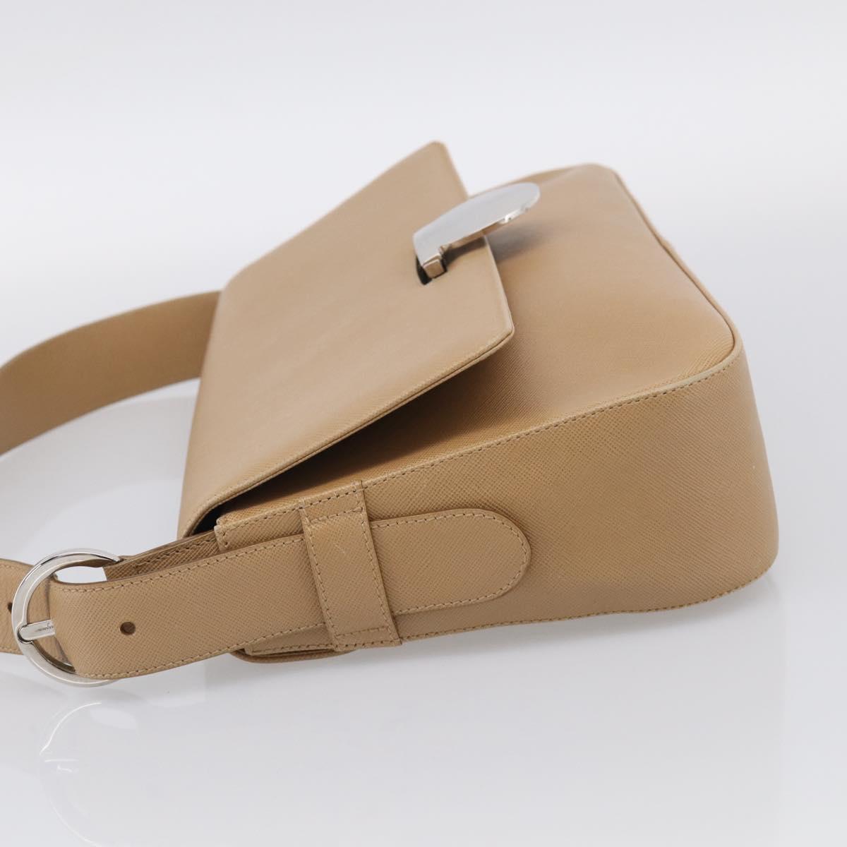 Salvatore Ferragamo Shoulder Bag Leather Beige Silver Auth ka6906