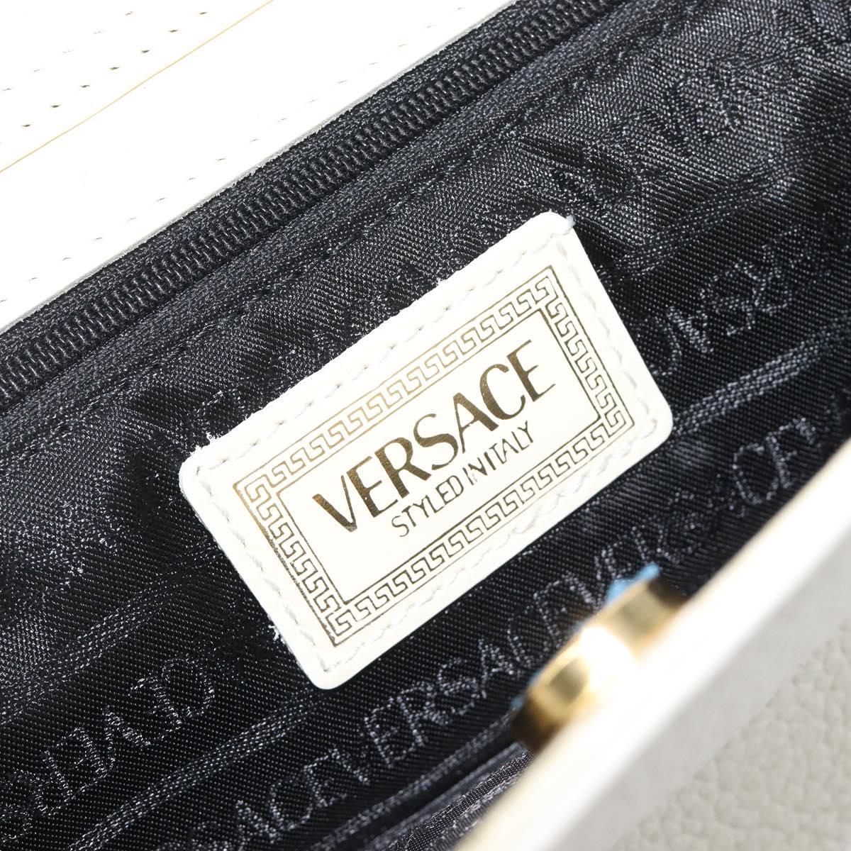 Gianni Versace Sunburst Tote Bag Leather White Gold Auth ka6908A