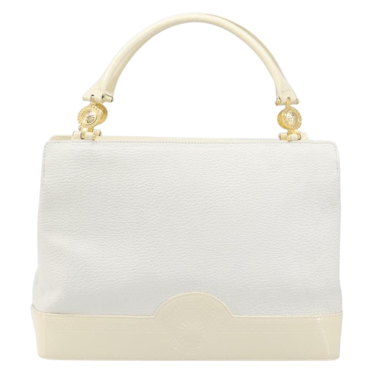 Gianni Versace Sunburst Tote Bag Leather White Gold Auth ka6908A