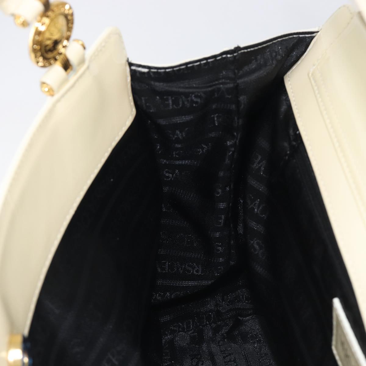 Gianni Versace Sunburst Tote Bag Leather White Gold Auth ka6908A