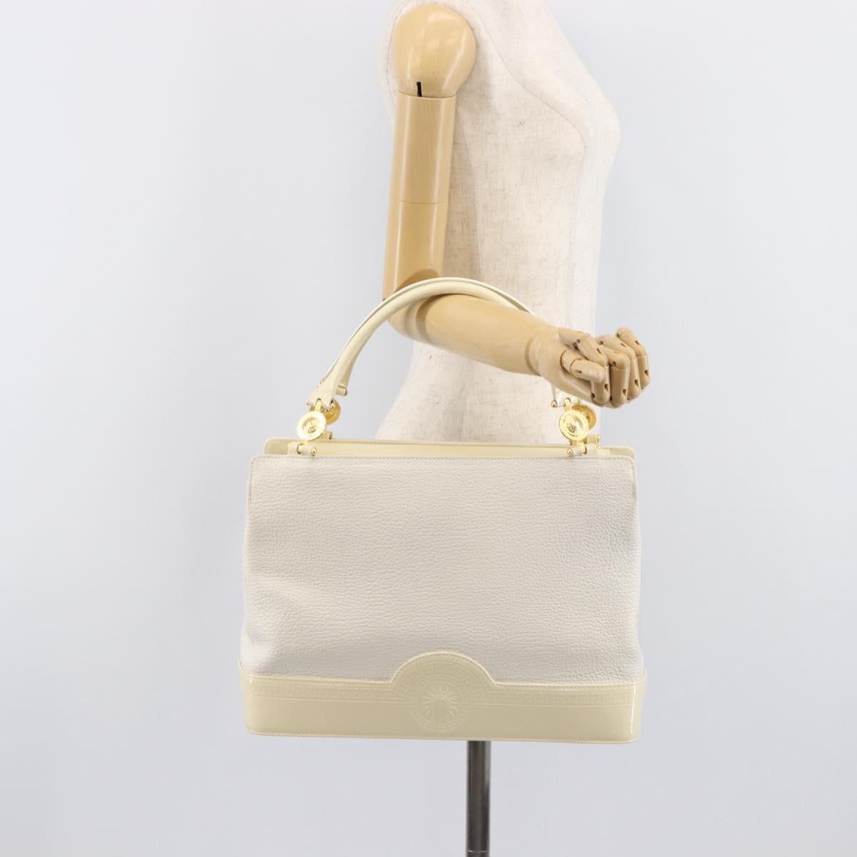 Gianni Versace Sunburst Tote Bag Leather White Gold Auth ka6908A