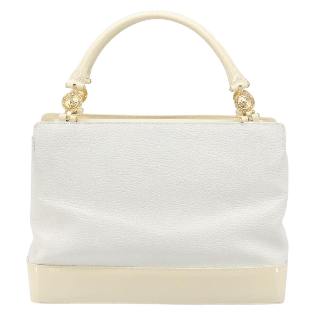 Gianni Versace Sunburst Tote Bag Leather White Gold Auth ka6908A