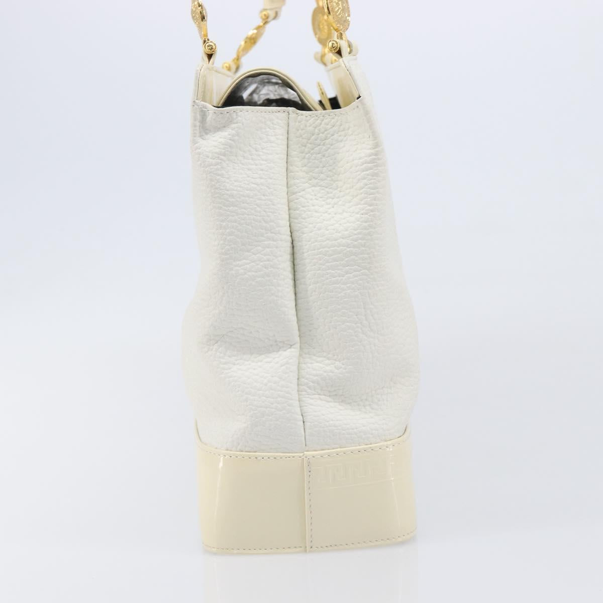 Gianni Versace Sunburst Tote Bag Leather White Gold Auth ka6908A