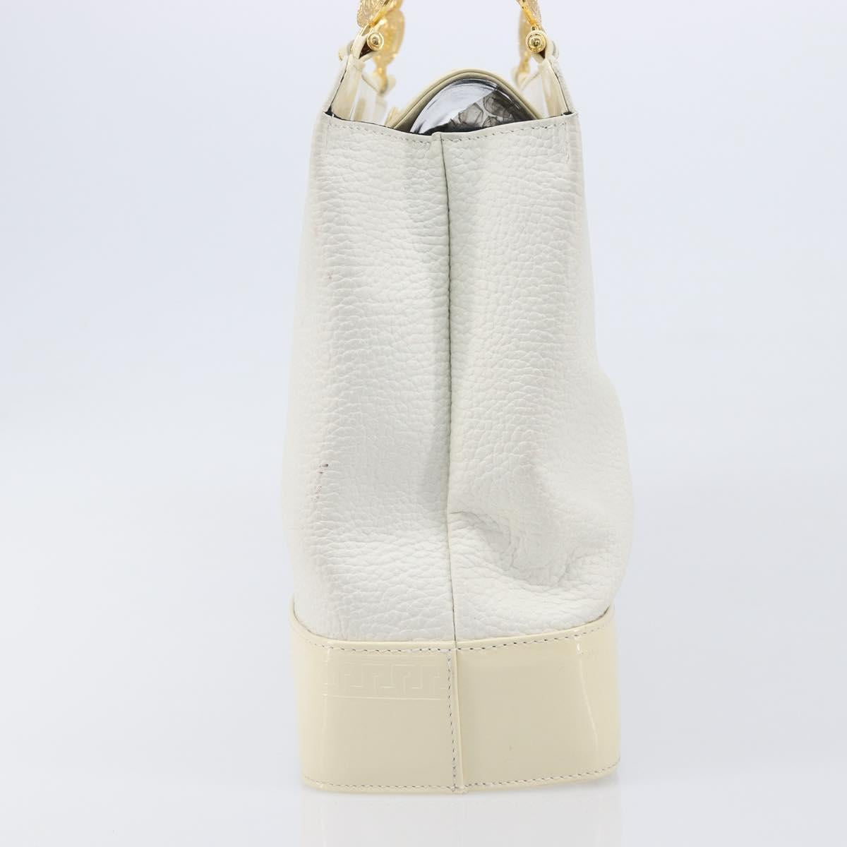 Gianni Versace Sunburst Tote Bag Leather White Gold Auth ka6908A
