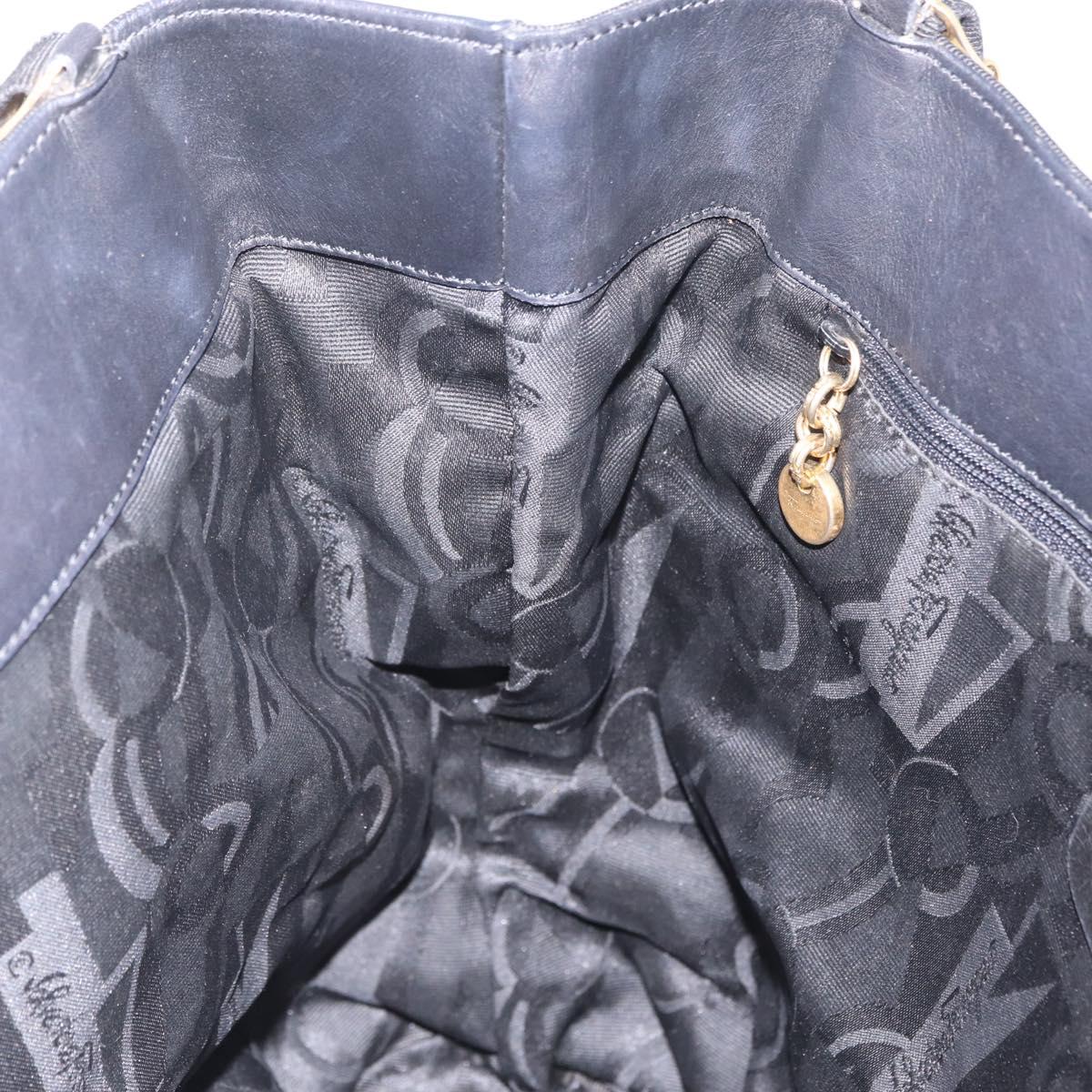 Salvatore Ferragamo Vala Shoulder Bag Canvas Black Gold Auth ka6909