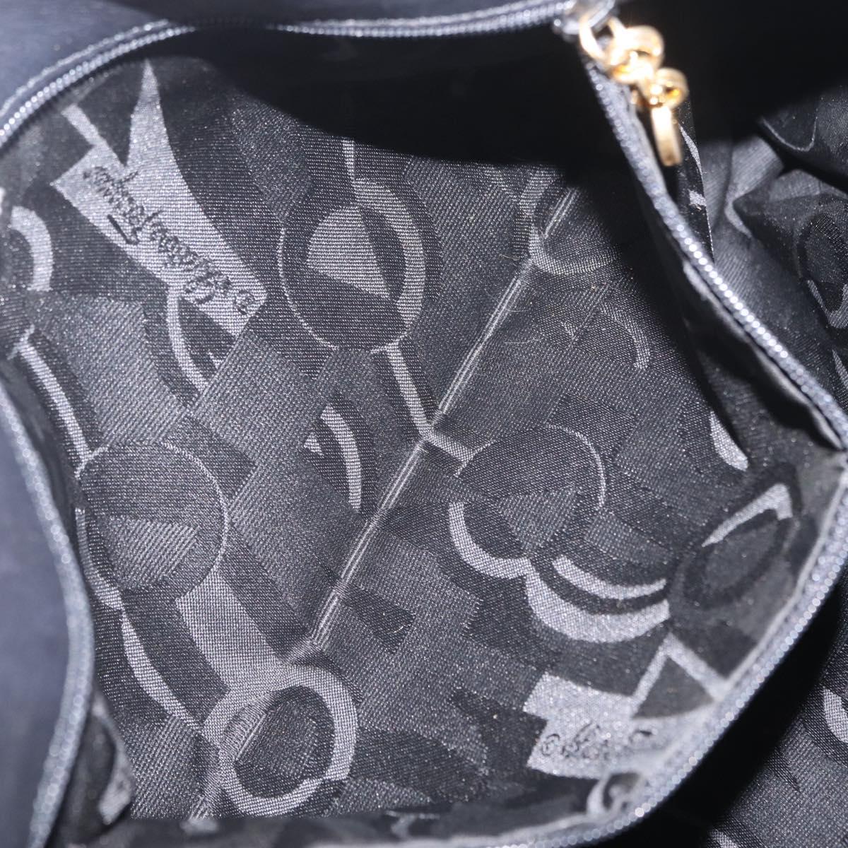 Salvatore Ferragamo Vala Shoulder Bag Canvas Black Gold Auth ka6909