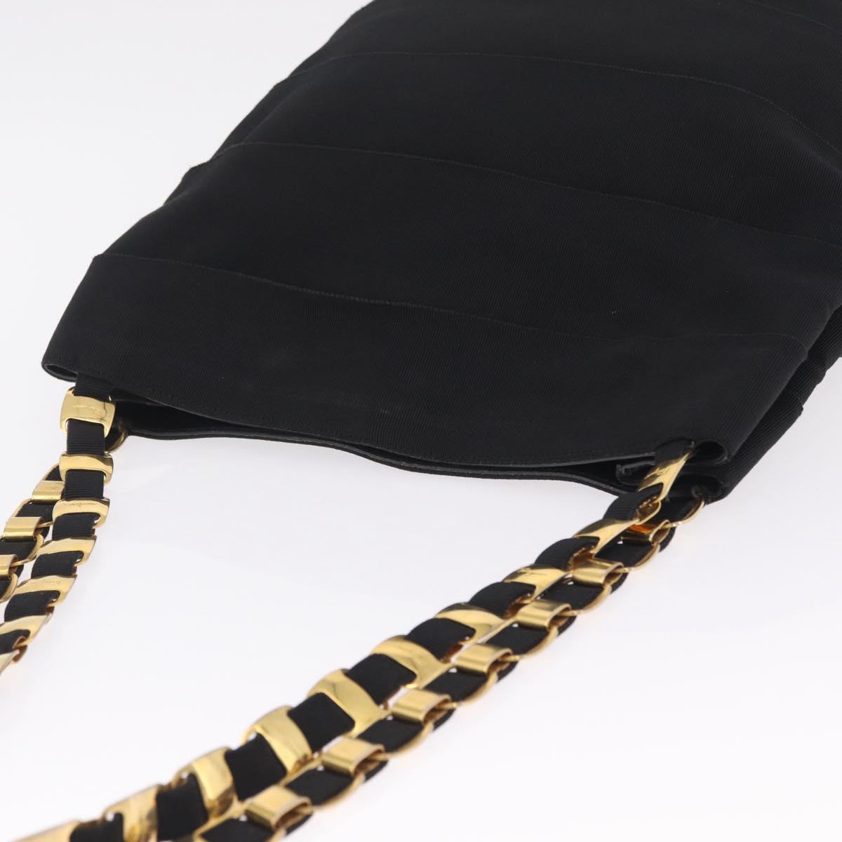 Salvatore Ferragamo Vala Shoulder Bag Canvas Black Gold Auth ka6909