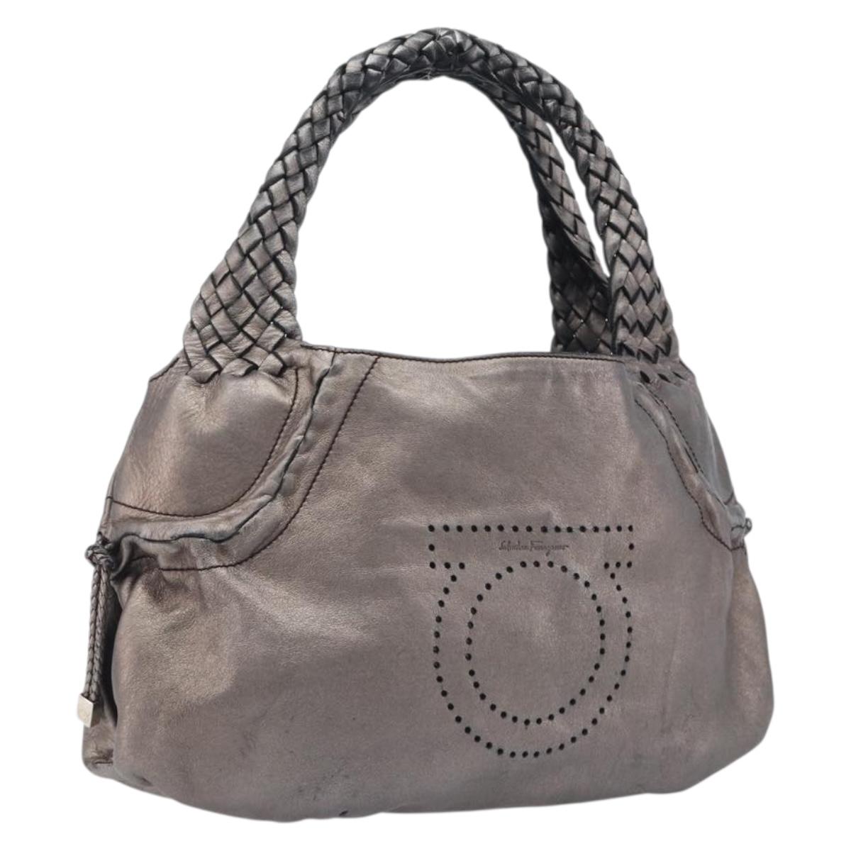 Salvatore Ferragamo Hand Bag Leather Bronze Auth ka6910