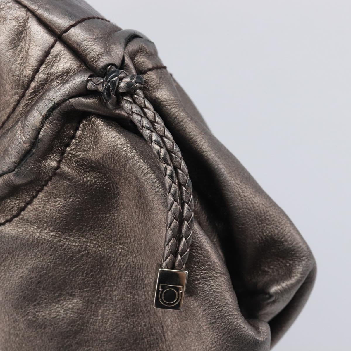 Salvatore Ferragamo Hand Bag Leather Bronze Auth ka6910