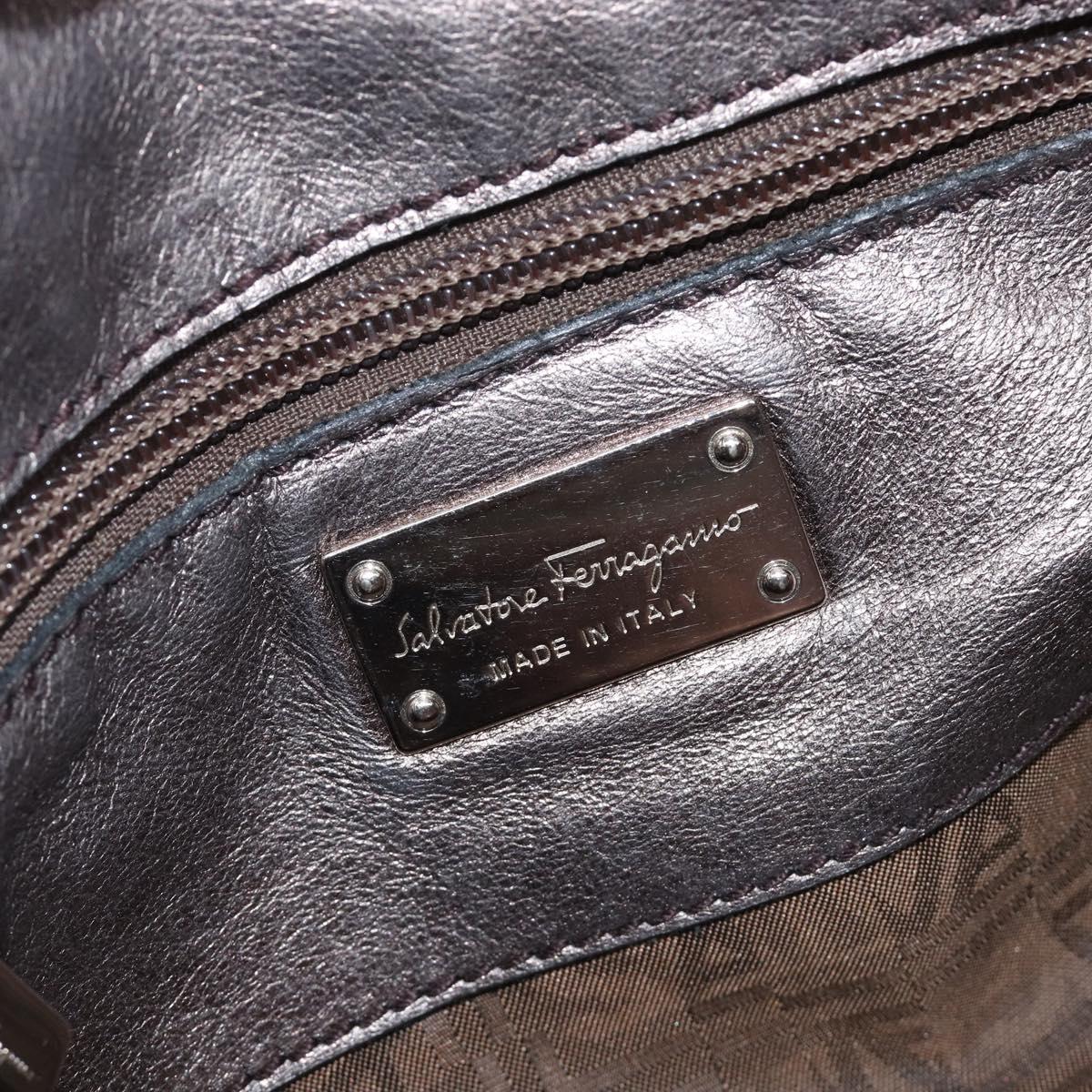 Salvatore Ferragamo Hand Bag Leather Bronze Auth ka6910