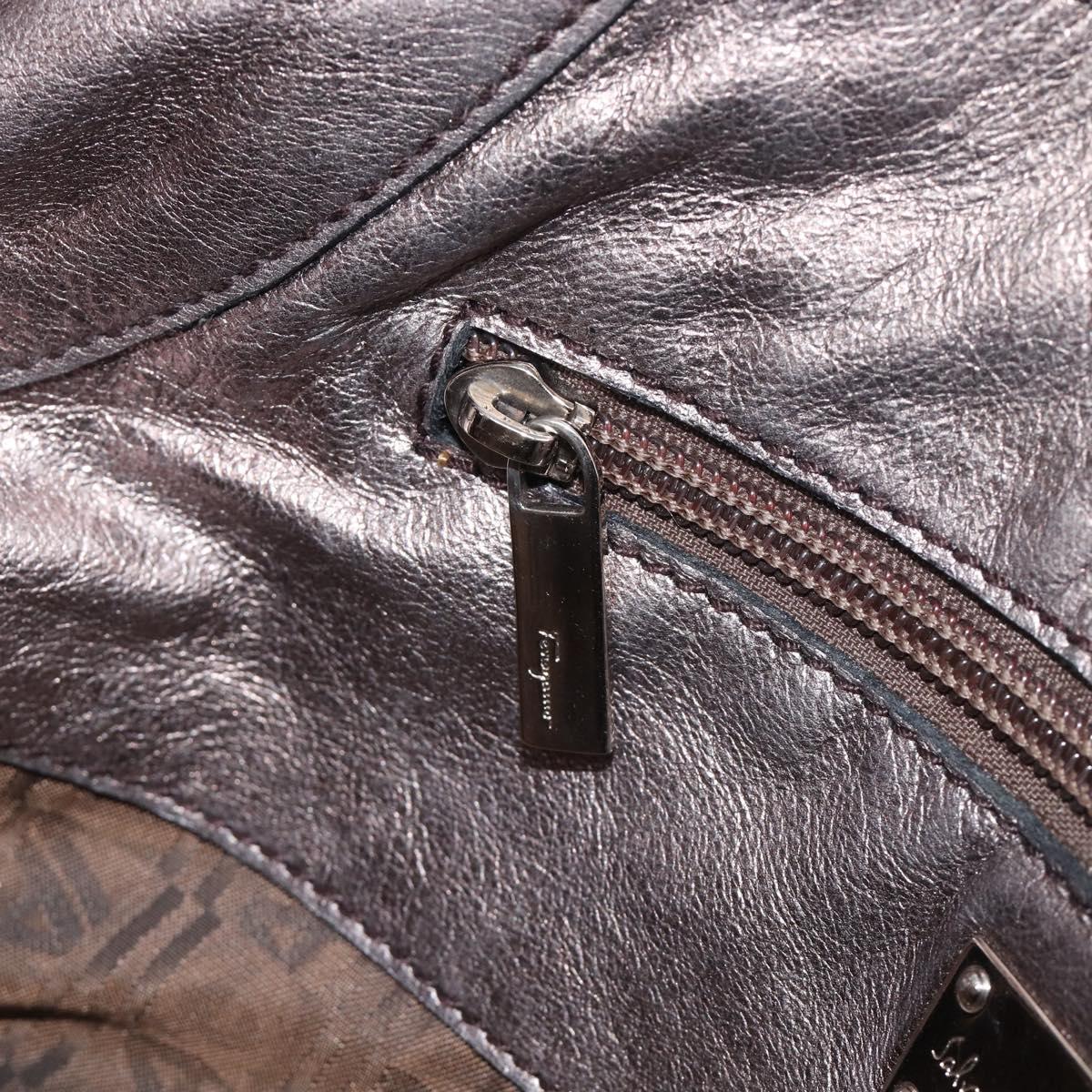 Salvatore Ferragamo Hand Bag Leather Bronze Auth ka6910