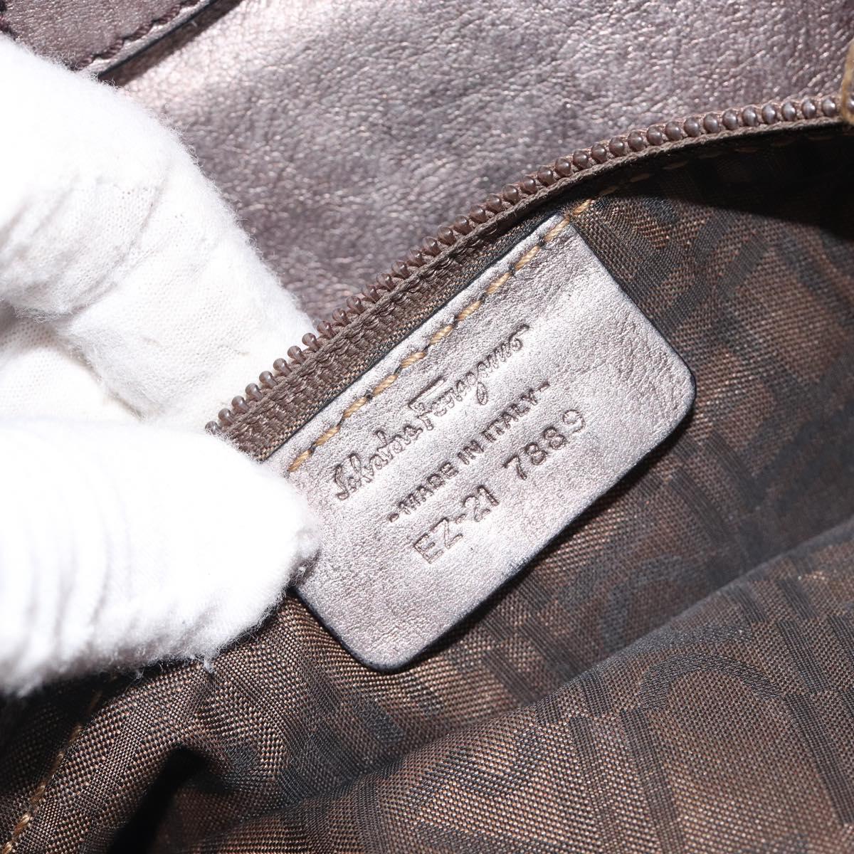 Salvatore Ferragamo Hand Bag Leather Bronze Auth ka6910