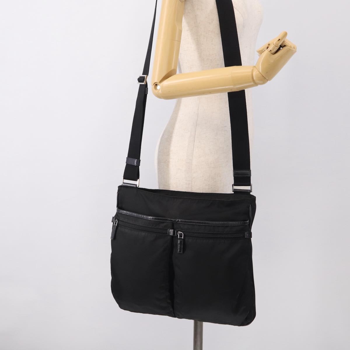 PRADA Shoulder Bag Nylon Black Silver Auth ka6912