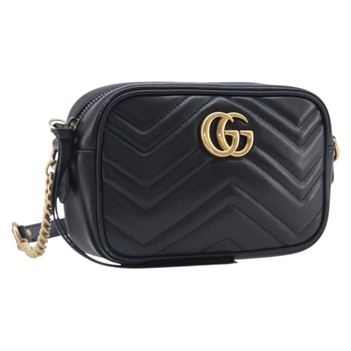 GUCCI GG Marmont Shoulder Bag Leather Black Gold 448065 Auth ka6917V