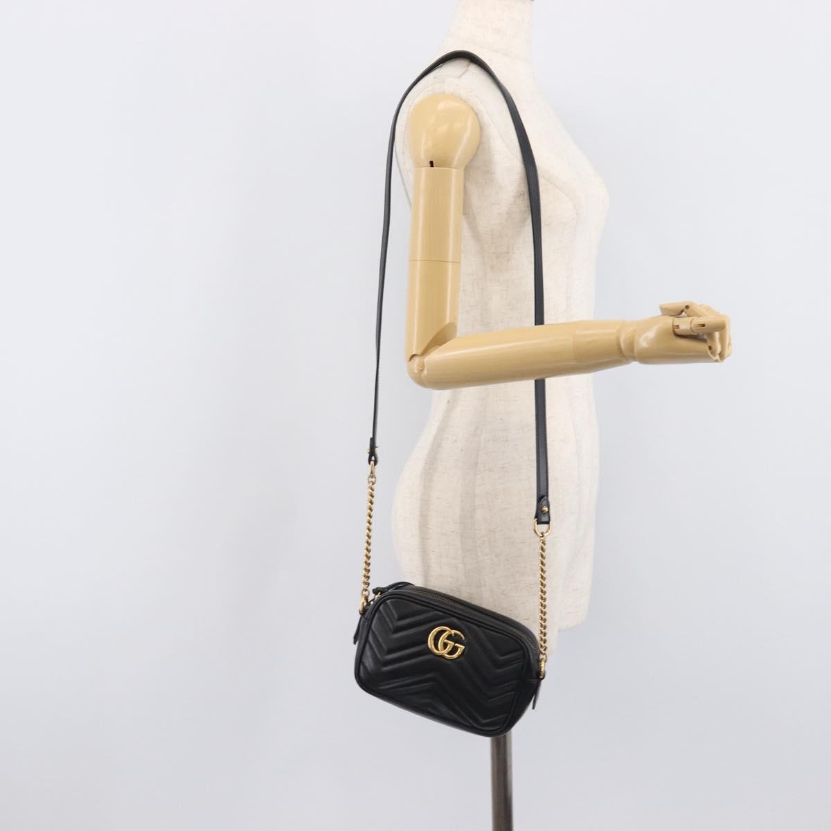 GUCCI GG Marmont Shoulder Bag Leather Black Gold 448065 Auth ka6917V