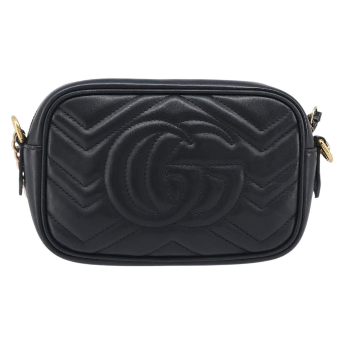 GUCCI GG Marmont Shoulder Bag Leather Black Gold 448065 Auth ka6917V