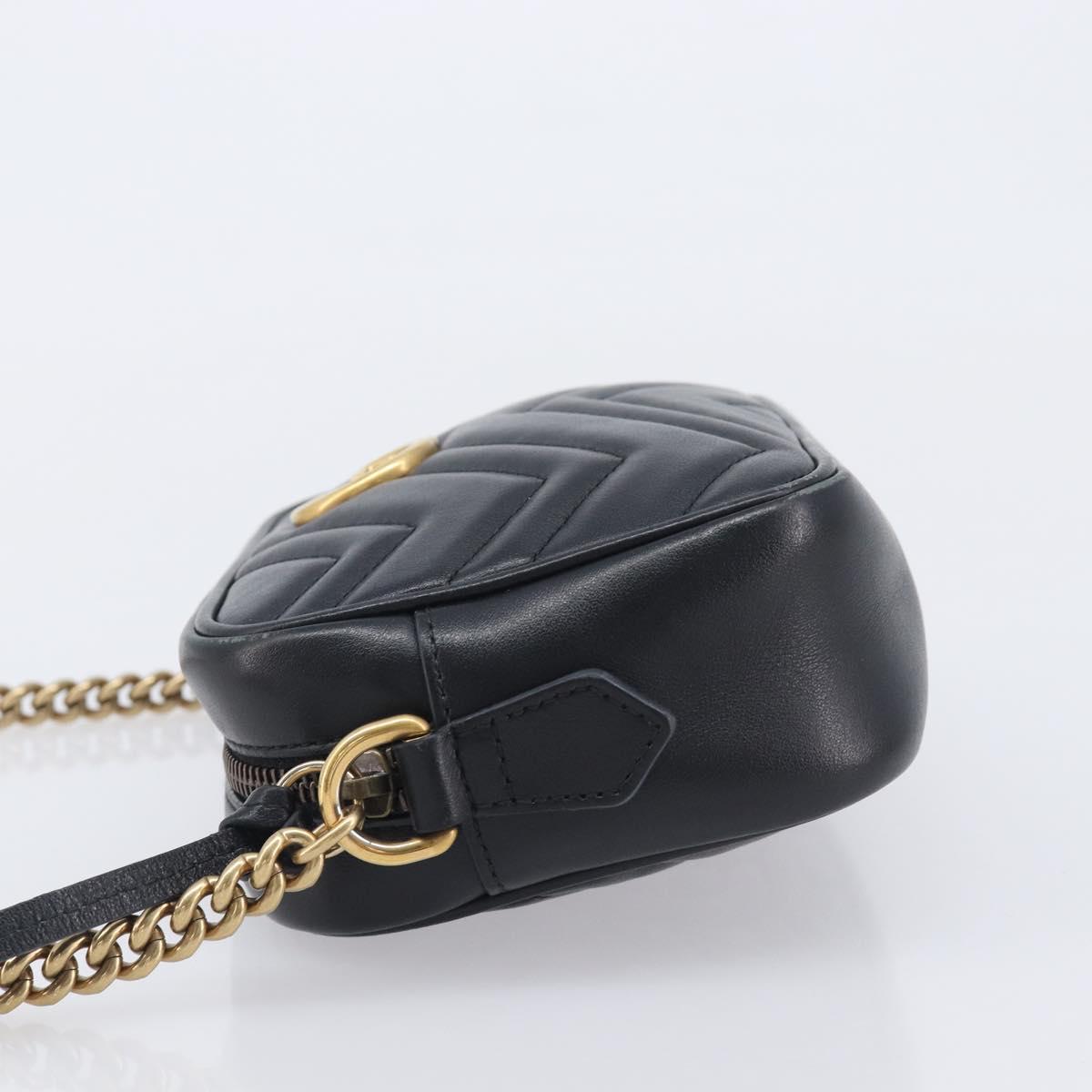 GUCCI GG Marmont Shoulder Bag Leather Black Gold 448065 Auth ka6917V