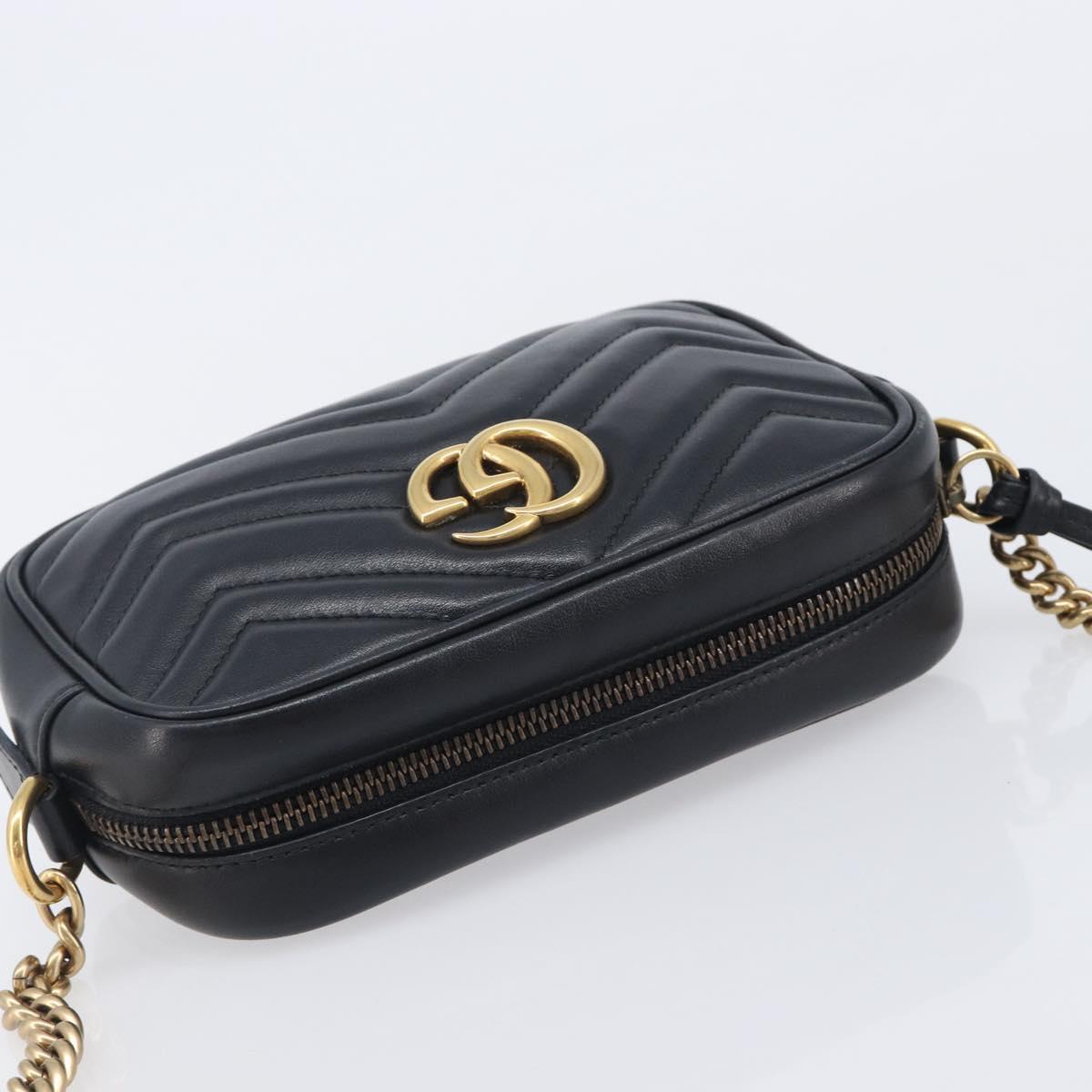 GUCCI GG Marmont Shoulder Bag Leather Black Gold 448065 Auth ka6917V