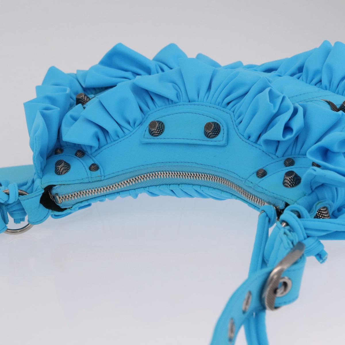 Balenciaga Luka Goal Shoulder Bag Nylon Light Blue Silver 671309 Auth ka6918M