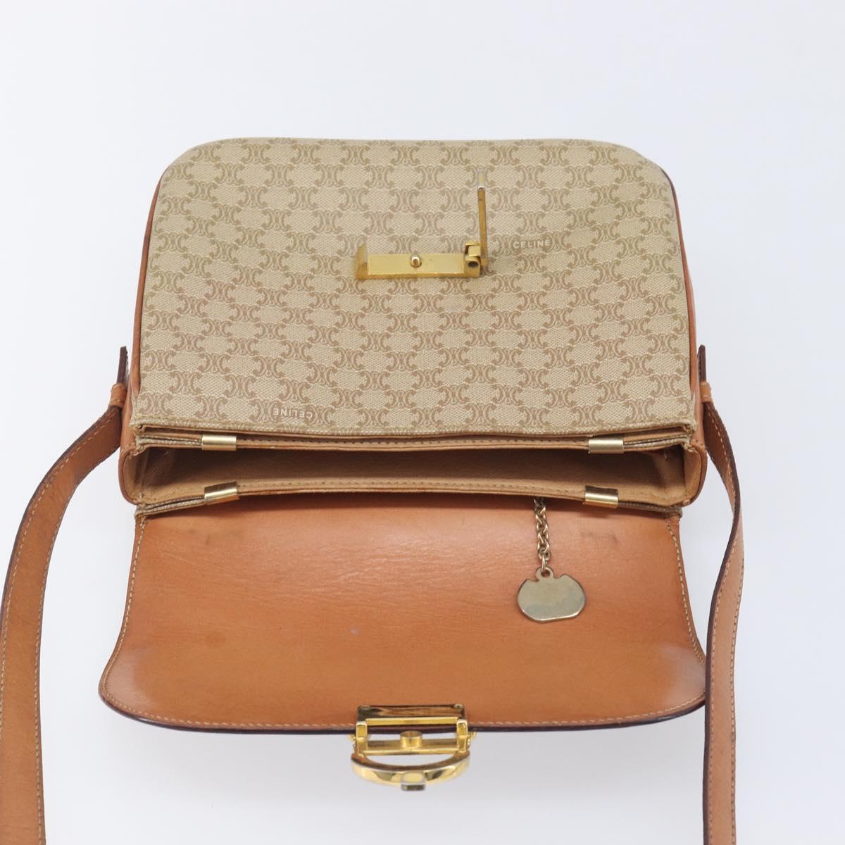 CELINE Macadam Canvas Shoulder Bag PVC Beige Gold Auth ka6919