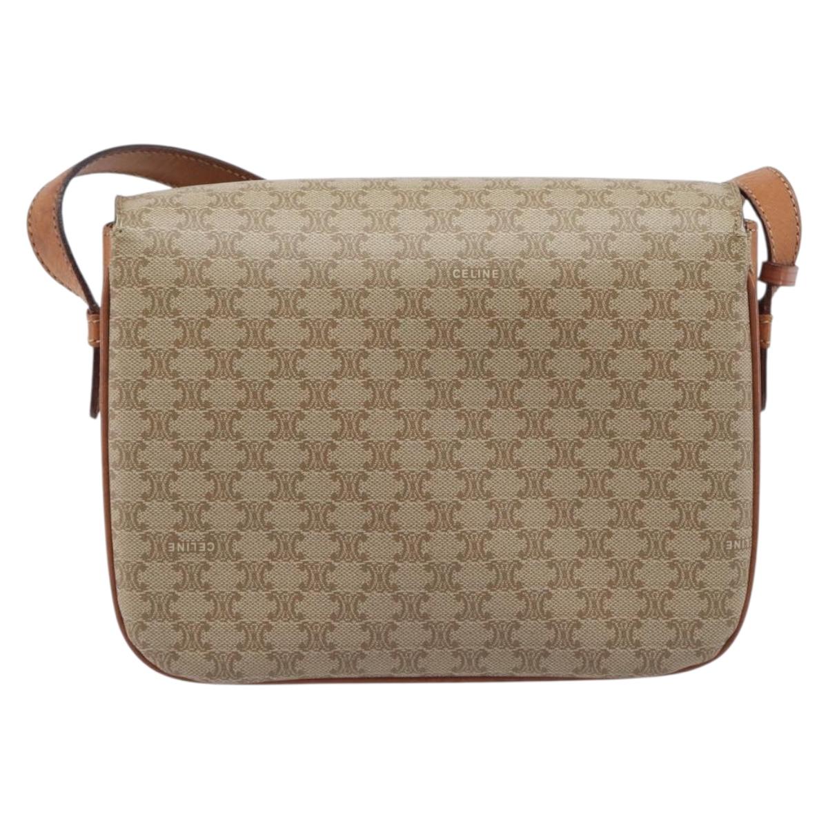 CELINE Macadam Canvas Shoulder Bag PVC Beige Gold Auth ka6919