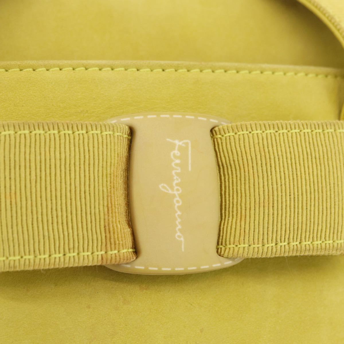 Salvatore Ferragamo Vara Ribbon Hand Bag Suede Yellow Silver Auth ka6920