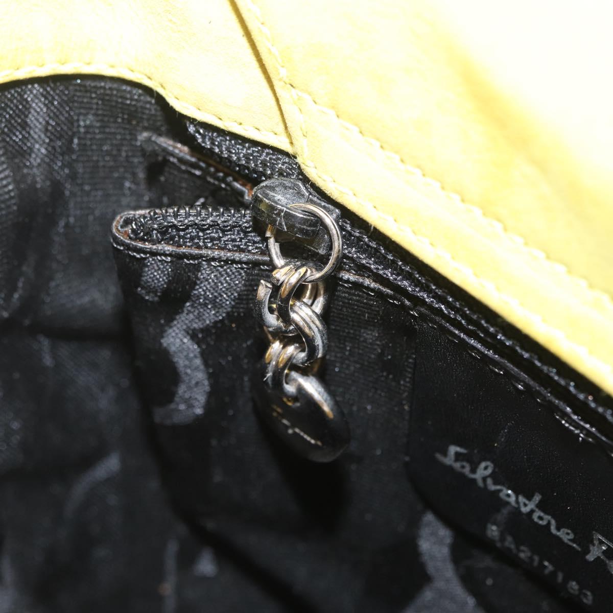 Salvatore Ferragamo Vara Ribbon Hand Bag Suede Yellow Silver Auth ka6920