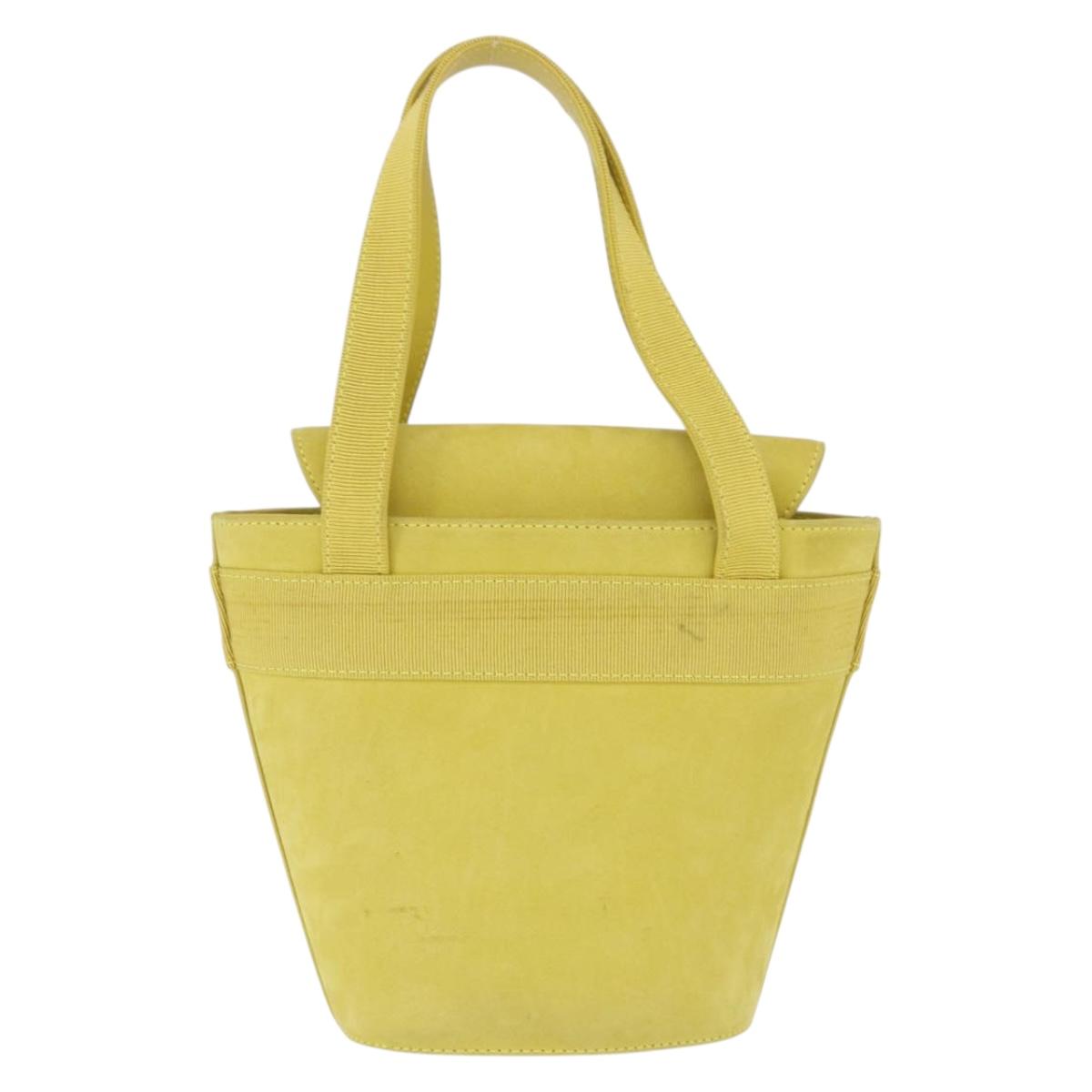 Salvatore Ferragamo Vara Ribbon Hand Bag Suede Yellow Silver Auth ka6920