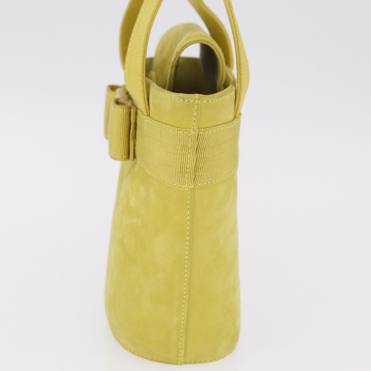 Salvatore Ferragamo Vara Ribbon Hand Bag Suede Yellow Silver Auth ka6920