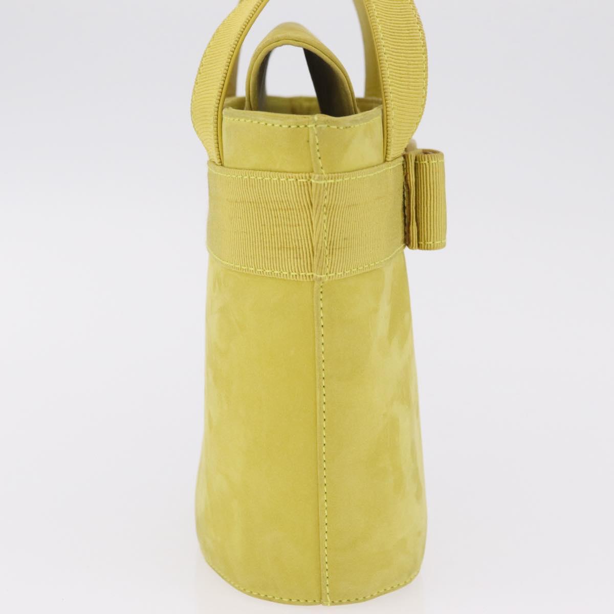 Salvatore Ferragamo Vara Ribbon Hand Bag Suede Yellow Silver Auth ka6920