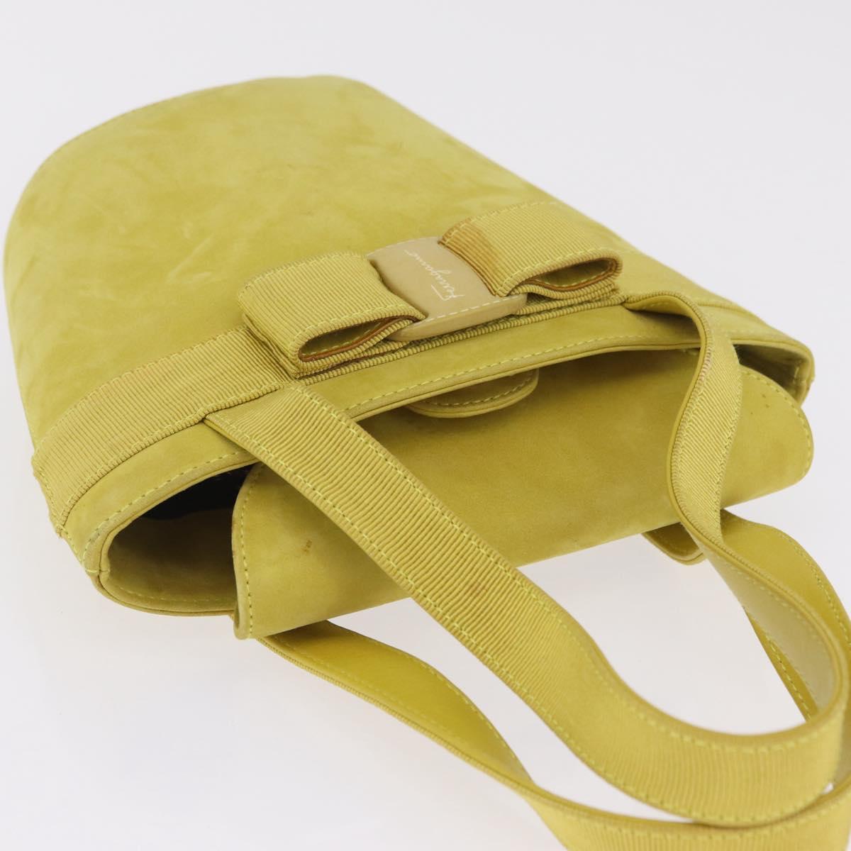 Salvatore Ferragamo Vara Ribbon Hand Bag Suede Yellow Silver Auth ka6920