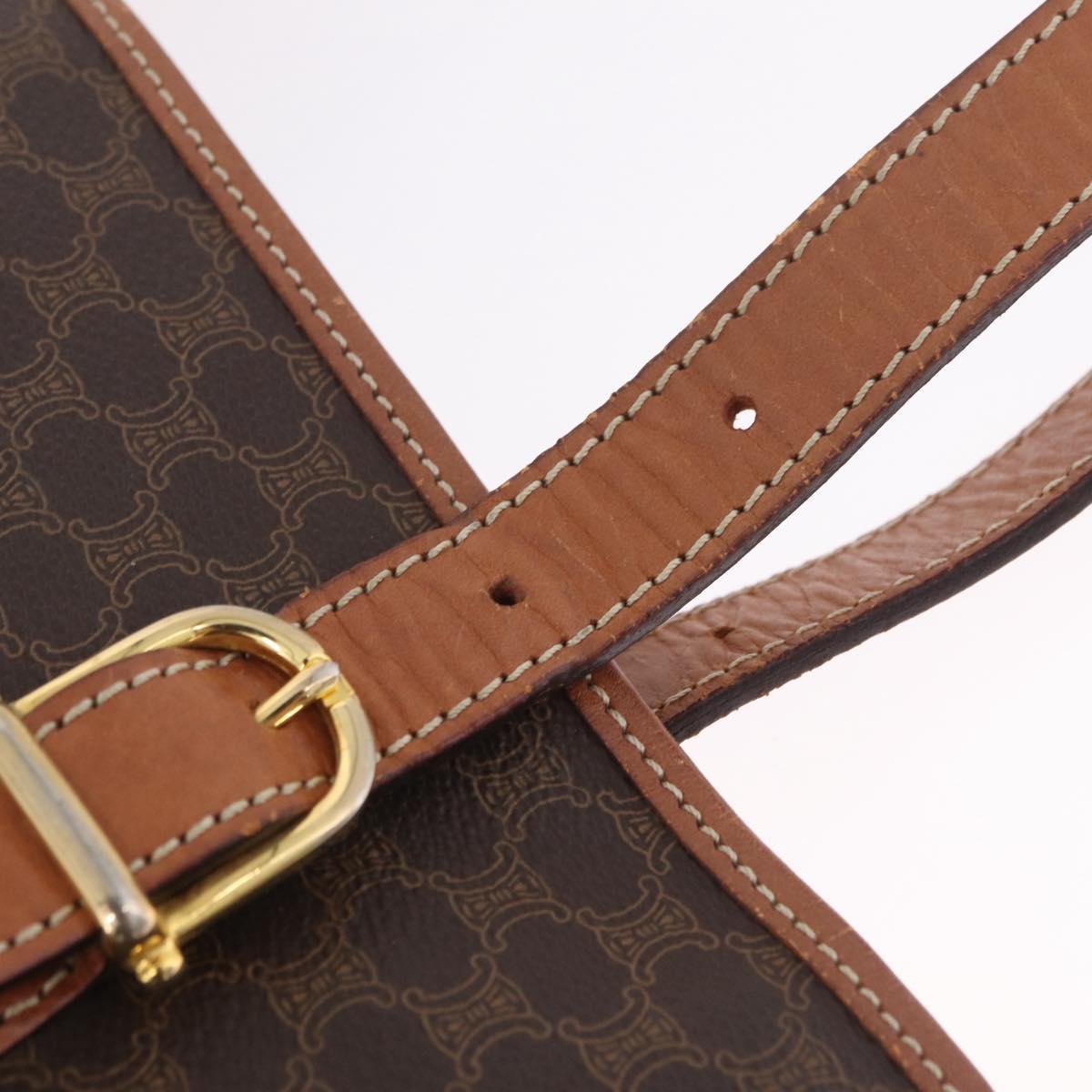 CELINE Macadam Canvas Tote Bag PVC Leather Brown Gold Auth ka6921
