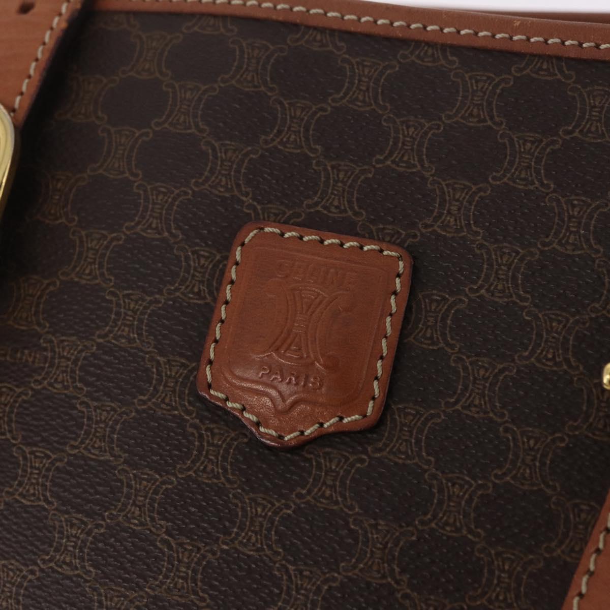 CELINE Macadam Canvas Tote Bag PVC Leather Brown Gold Auth ka6921
