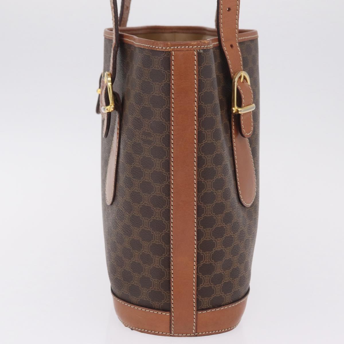 CELINE Macadam Canvas Tote Bag PVC Leather Brown Gold Auth ka6921