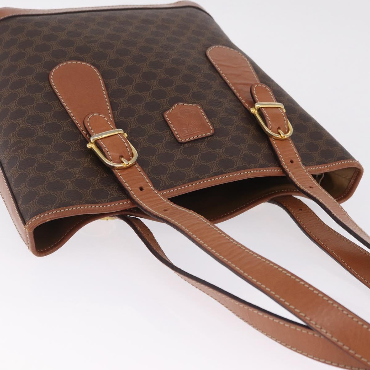 CELINE Macadam Canvas Tote Bag PVC Leather Brown Gold Auth ka6921