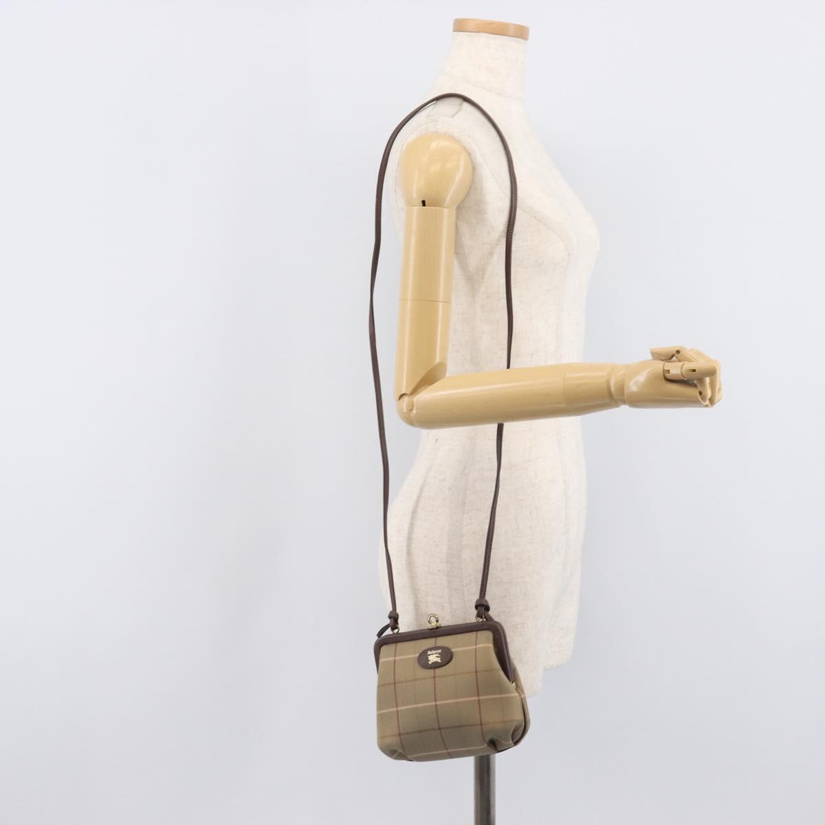 Burberrys Nova Check Shoulder Bag Canvas Beige Gold Auth ka6922A