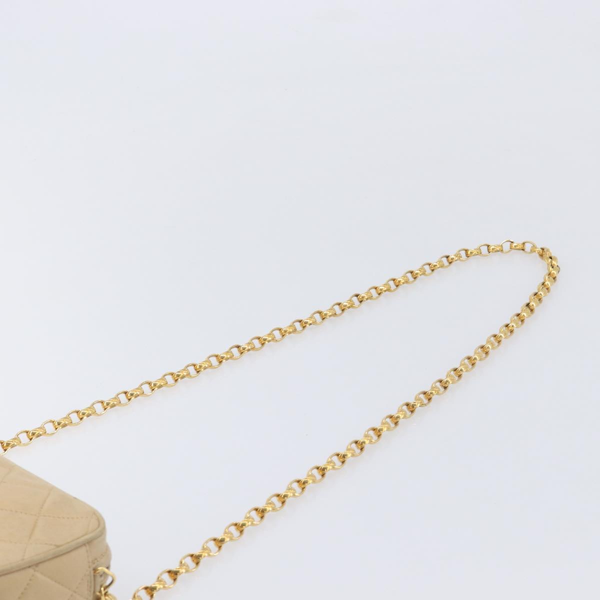 CHANEL Matelasse Chain Shoulder Bag Lamb Skin Beige Gold CC Auth ka6924A
