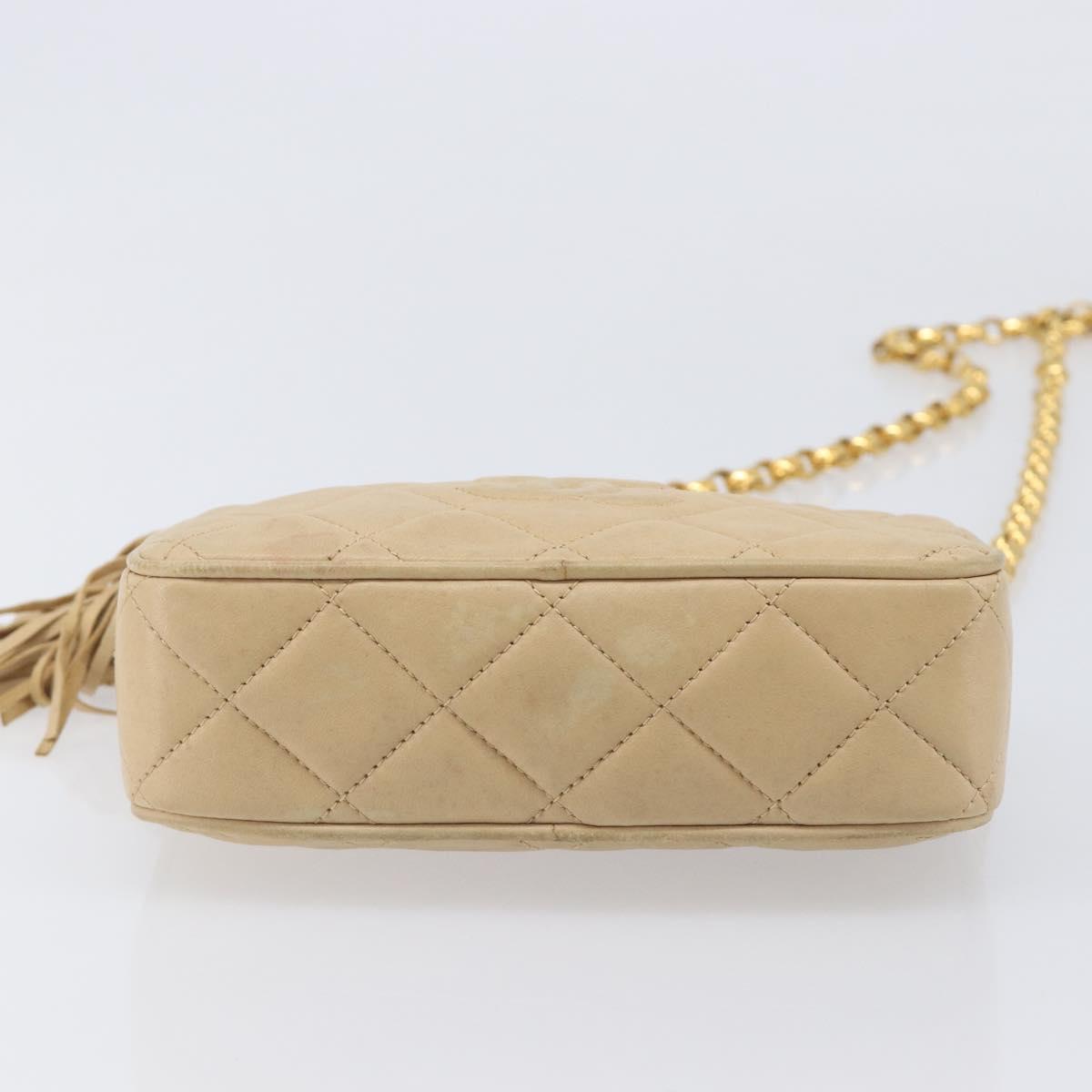 CHANEL Matelasse Chain Shoulder Bag Lamb Skin Beige Gold CC Auth ka6924A