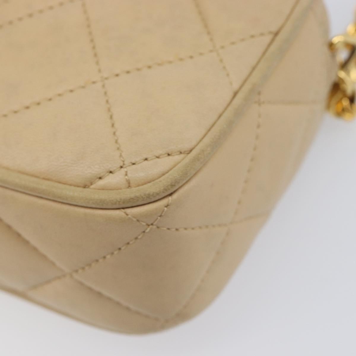 CHANEL Matelasse Chain Shoulder Bag Lamb Skin Beige Gold CC Auth ka6924A