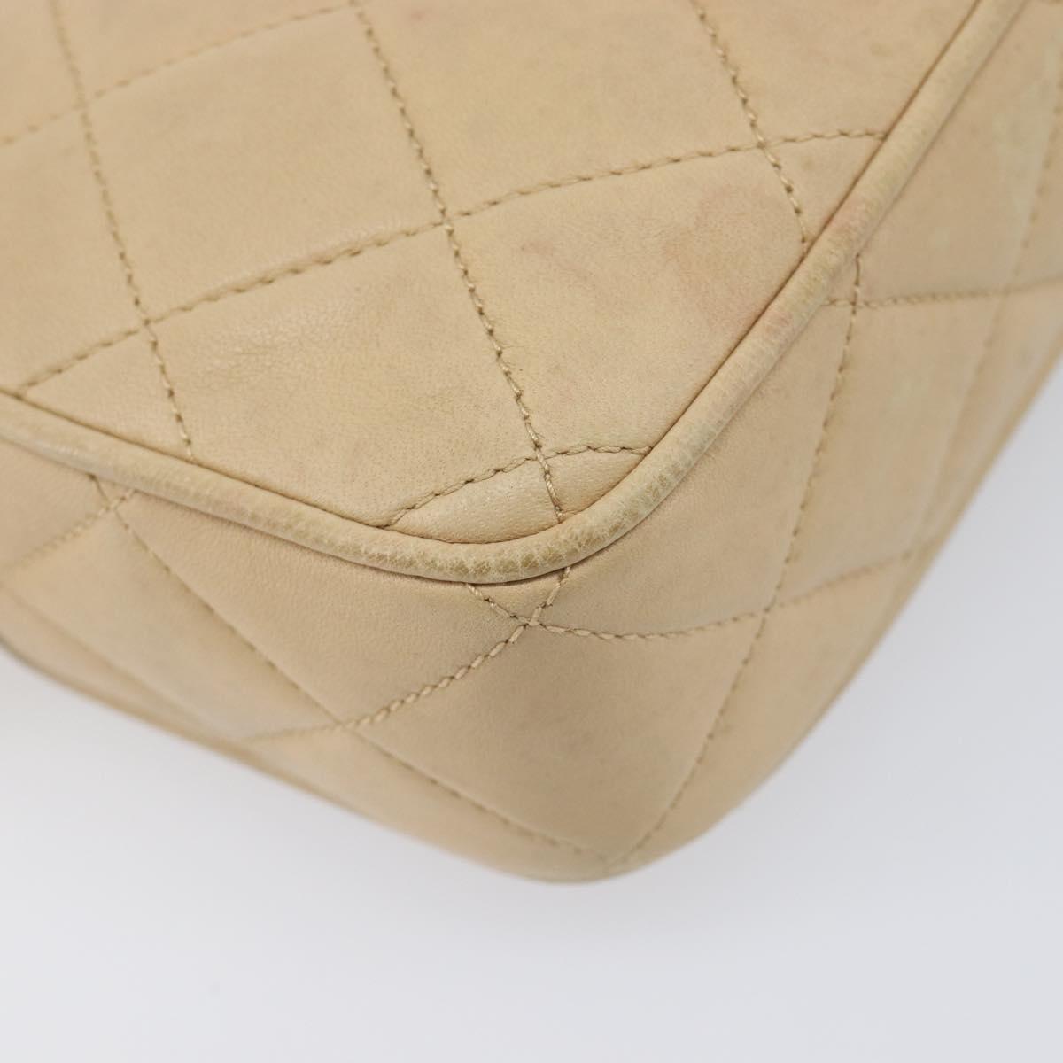 CHANEL Matelasse Chain Shoulder Bag Lamb Skin Beige Gold CC Auth ka6924A