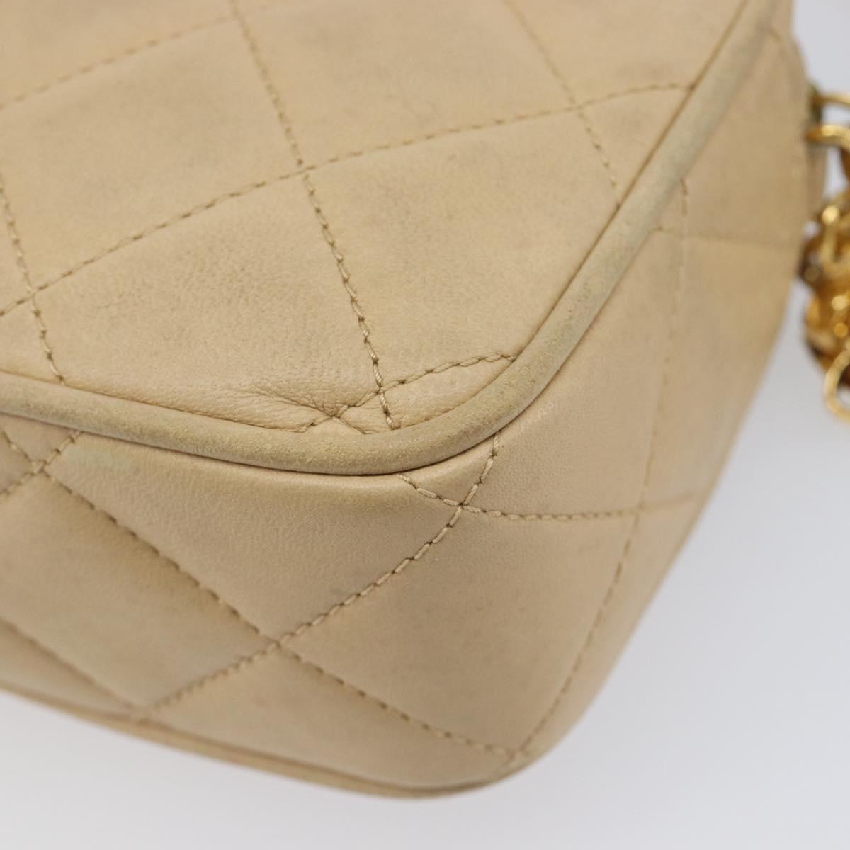 CHANEL Matelasse Chain Shoulder Bag Lamb Skin Beige Gold CC Auth ka6924A