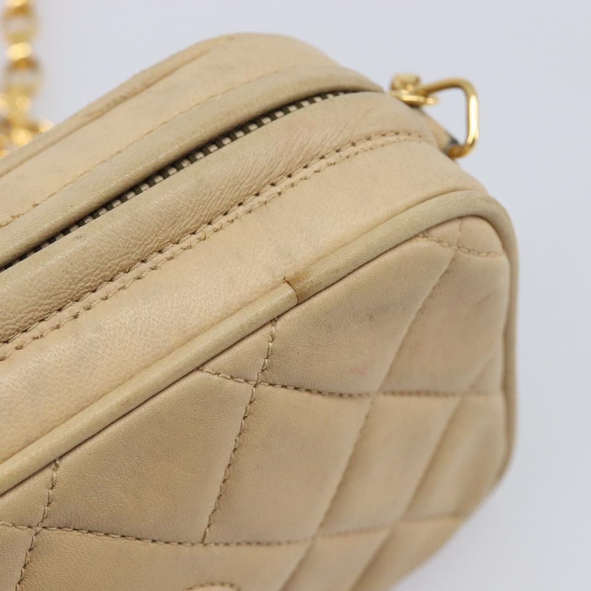 CHANEL Matelasse Chain Shoulder Bag Lamb Skin Beige Gold CC Auth ka6924A