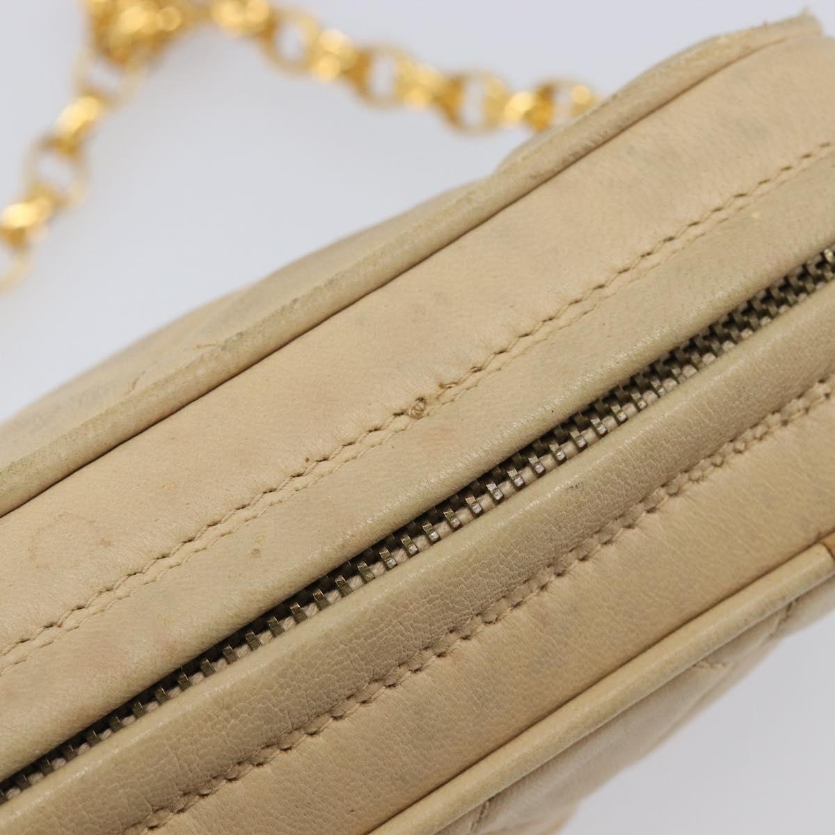 CHANEL Matelasse Chain Shoulder Bag Lamb Skin Beige Gold CC Auth ka6924A