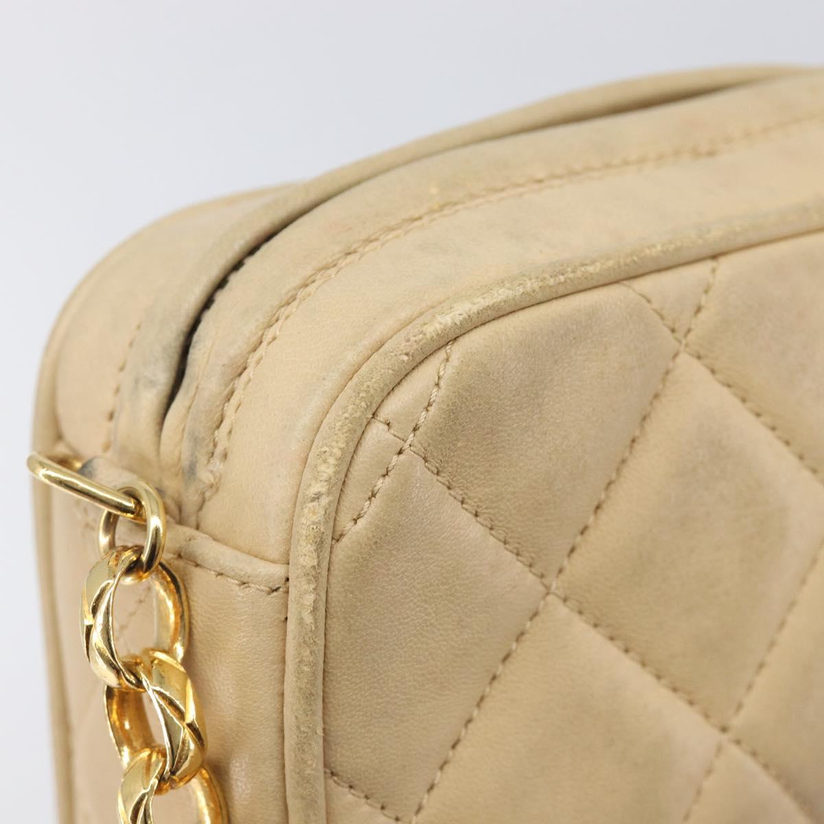 CHANEL Matelasse Chain Shoulder Bag Lamb Skin Beige Gold CC Auth ka6924A
