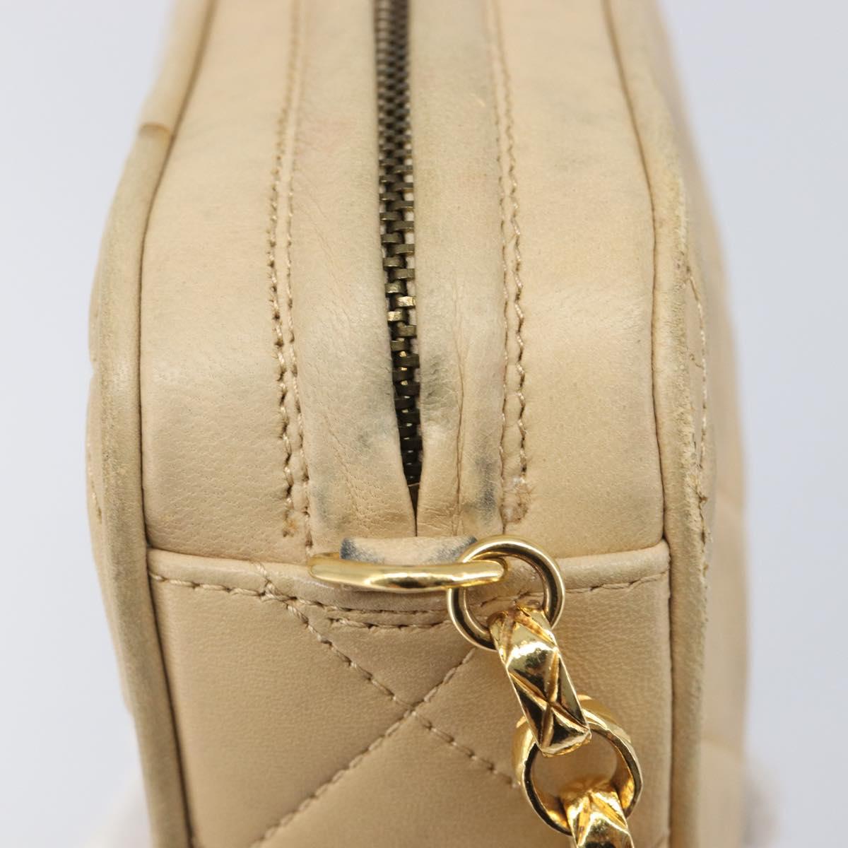 CHANEL Matelasse Chain Shoulder Bag Lamb Skin Beige Gold CC Auth ka6924A