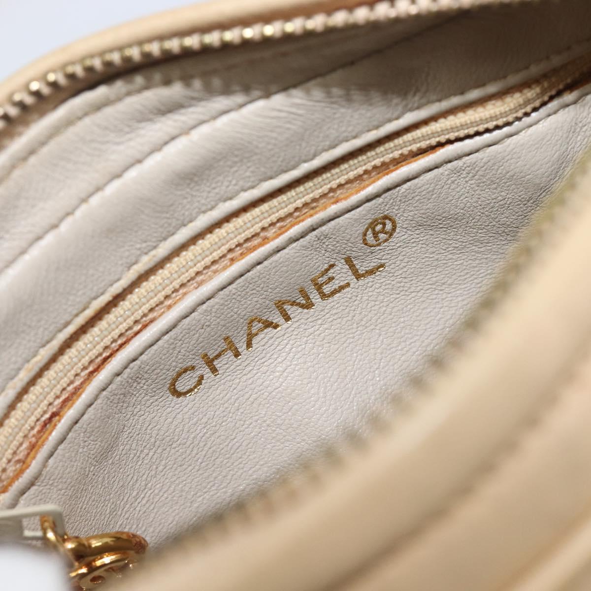 CHANEL Matelasse Chain Shoulder Bag Lamb Skin Beige Gold CC Auth ka6924A