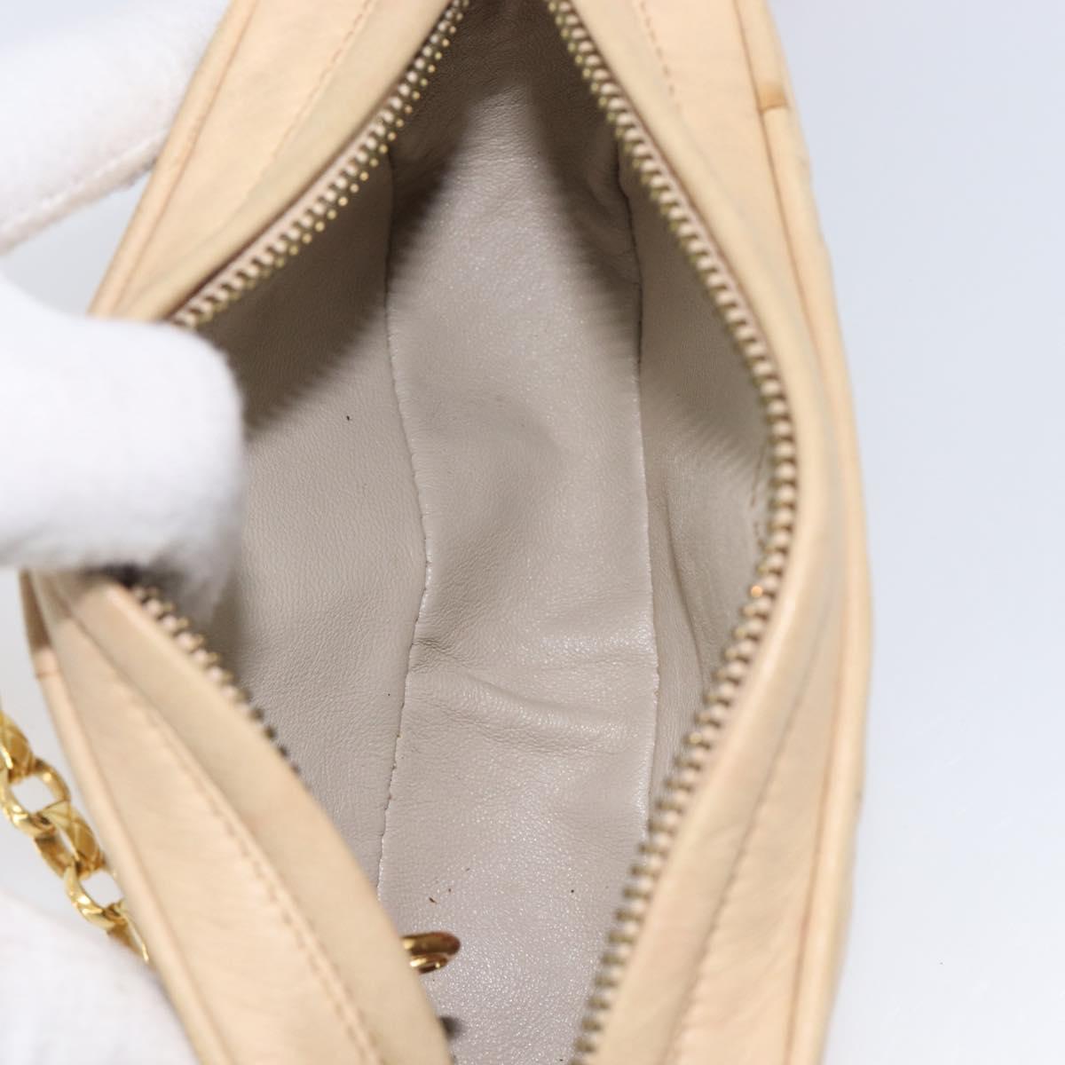 CHANEL Matelasse Chain Shoulder Bag Lamb Skin Beige Gold CC Auth ka6924A