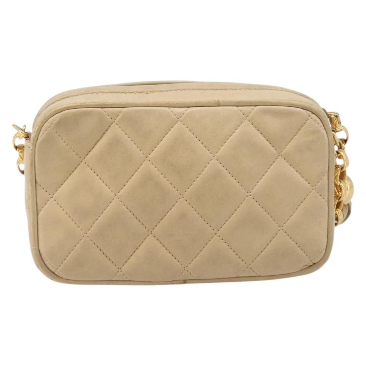 CHANEL Matelasse Chain Shoulder Bag Lamb Skin Beige Gold CC Auth ka6924A
